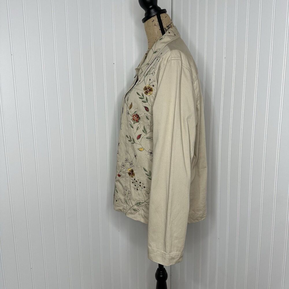 Tantrums Embroidered Floral Khaki‎ Jacket Size XL Vintage Fall Cottagecore Boho - Picture 3 of 16